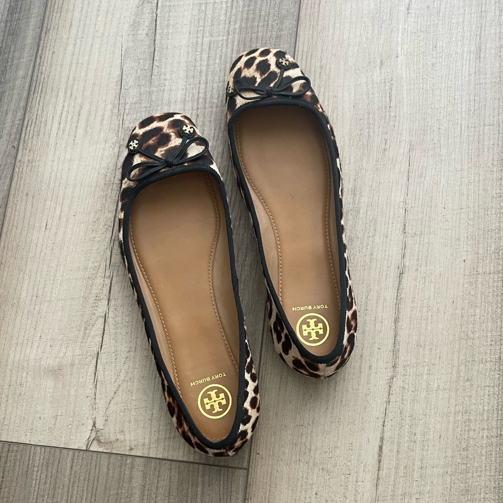 Tory Birch leopard print pony skin ballet flats